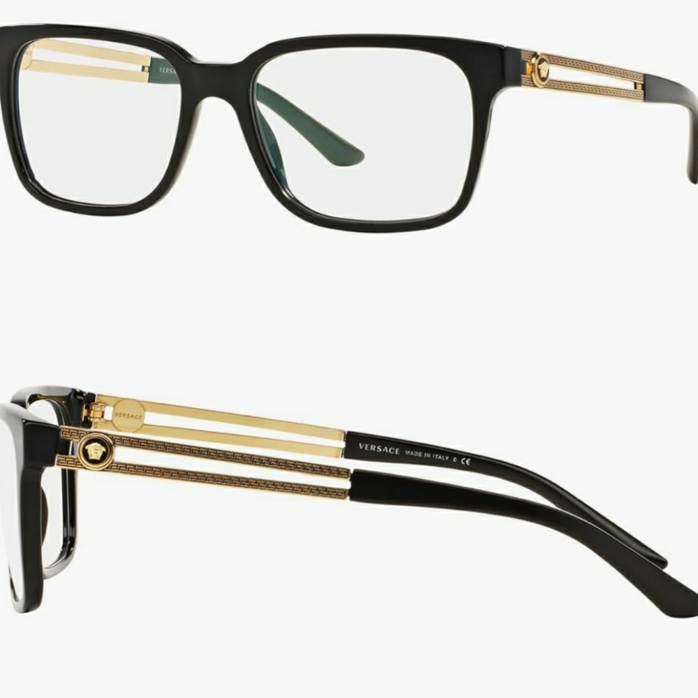 Versace Eyeglasses Medusa Square Black & Gold Frame Luxury 53mm
